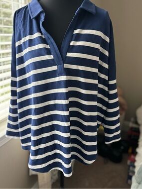 Vineyard Vines Navy and White Striped Long Sleeve Polo Tee